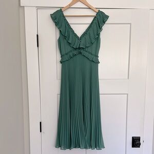 Sezane Green Ruffled Pleated Midi Dress
